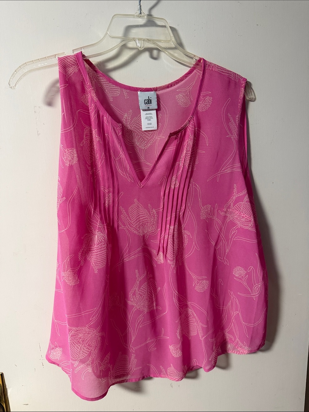 CAbi Hot Pink Floral Pleated V-Neck Camisole